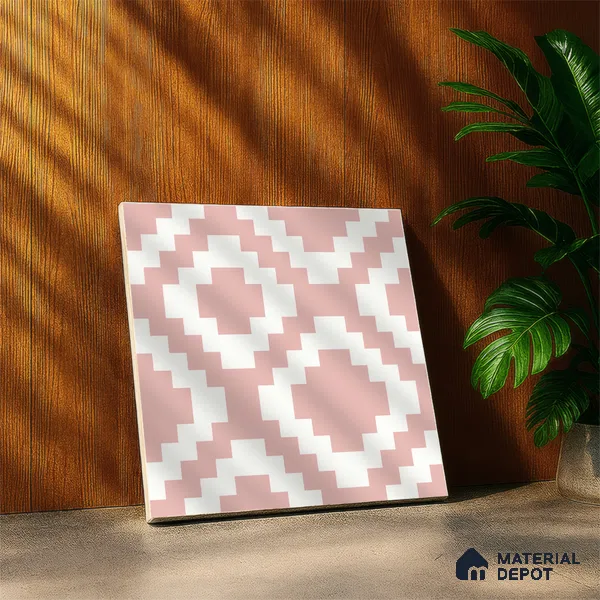 Moroccan Floor & Wall Tile TL 05078 Morissa Pink Stair 1 ft x 1 ft Ceramic Matte Finish - 8 mm | Suitable for Bathroom, Kitchen,  Balcony | Please Expect a Slight Variation of Pattern (Sample)
