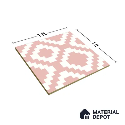 Moroccan Floor & Wall Tile TL 05078 Morissa Pink Stair 1 ft x 1 ft Ceramic Matte Finish - 8 mm | Suitable for Bathroom, Kitchen,  Balcony | Please Expect a Slight Variation of Pattern (Sample)