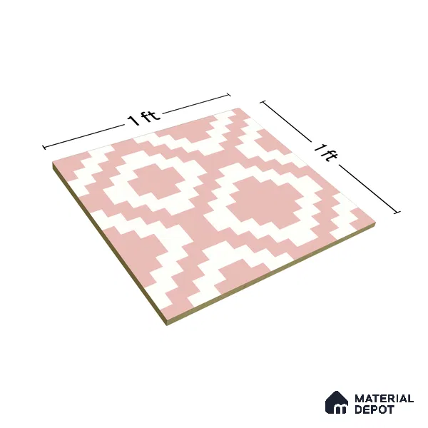 Moroccan Floor & Wall Tile TL 05078 Morissa Pink Stair 1 ft x 1 ft Ceramic Matte Finish - 8 mm | Suitable for Bathroom, Kitchen,  Balcony | Please Expect a Slight Variation of Pattern (Sample)