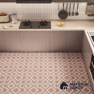 Moroccan Floor & Wall Tile TL 05078 Morissa Pink Stair 1 ft x 1 ft Ceramic Matte Finish - 8 mm | Suitable for Bathroom, Kitchen,  Balcony | Please Expect a Slight Variation of Pattern (Sample)