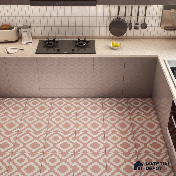Moroccan Floor & Wall Tile TL 05078 Morissa Pink Stair 1 ft x 1 ft Ceramic Matte Finish - 8 mm | Suitable for Bathroom, Kitchen,  Balcony | Please Expect a Slight Variation of Pattern (Sample)