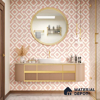 Moroccan Floor & Wall Tile TL 05078 Morissa Pink Stair 1 ft x 1 ft Ceramic Matte Finish - 8 mm | Suitable for Bathroom, Kitchen,  Balcony | Please Expect a Slight Variation of Pattern (Sample)
