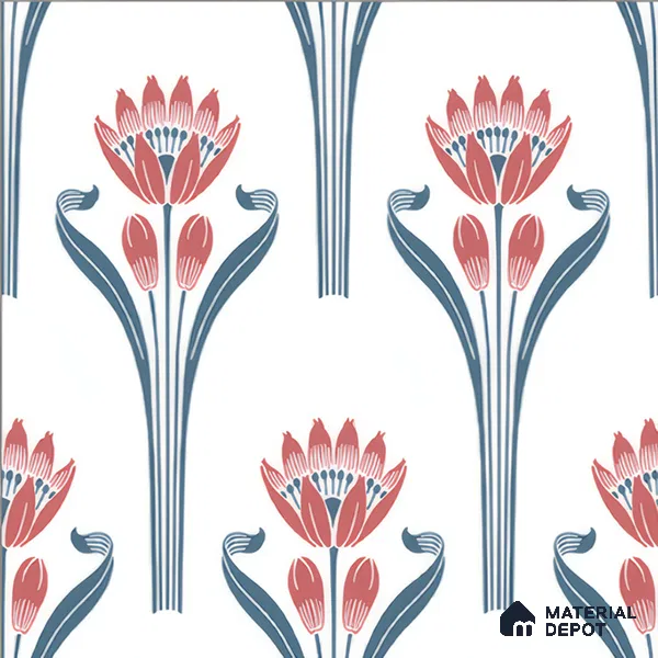 Floral Wall Tile TL 05072 Morissa Red Lotus 1 ft x 1 ft Ceramic Matte Finish - 8 mm | Suitable for Bathroom, Kitchen & Balcony | Please Expect a Slight Variation of Pattern (Sample)