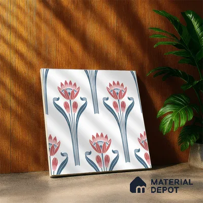Floral Wall Tile TL 05072 Morissa Red Lotus 1 ft x 1 ft Ceramic Matte Finish - 8 mm | Suitable for Bathroom, Kitchen & Balcony | Please Expect a Slight Variation of Pattern (Sample)