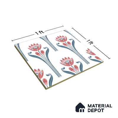 Floral Wall Tile TL 05072 Morissa Red Lotus 1 ft x 1 ft Ceramic Matte Finish - 8 mm | Suitable for Bathroom, Kitchen & Balcony | Please Expect a Slight Variation of Pattern (Sample)