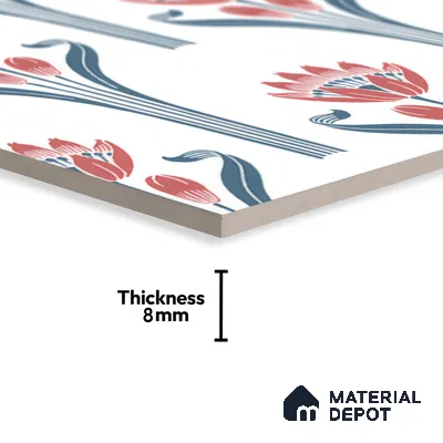 Floral Wall Tile TL 05072 Morissa Red Lotus 1 ft x 1 ft Ceramic Matte Finish - 8 mm | Suitable for Bathroom, Kitchen & Balcony | Please Expect a Slight Variation of Pattern (Sample)