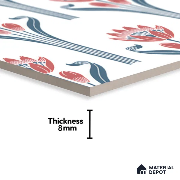 Floral Wall Tile TL 05072 Morissa Red Lotus 1 ft x 1 ft Ceramic Matte Finish - 8 mm | Suitable for Bathroom, Kitchen & Balcony | Please Expect a Slight Variation of Pattern (Sample)