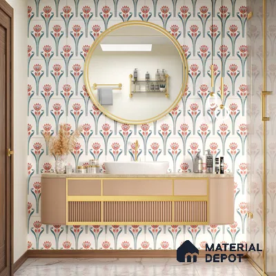 Floral Wall Tile TL 05072 Morissa Red Lotus 1 ft x 1 ft Ceramic Matte Finish - 8 mm | Suitable for Bathroom, Kitchen & Balcony | Please Expect a Slight Variation of Pattern (Sample)