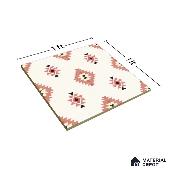 Moroccan Wall & Floor Tile TL 05083 Morissa Red Microbe 1 ft x 1 ft Ceramic Matte Finish - 9 mm | Suitable for Bathroom, Kitchen & Balcony | Please Expect a Slight Variation of Pattern (Sample)