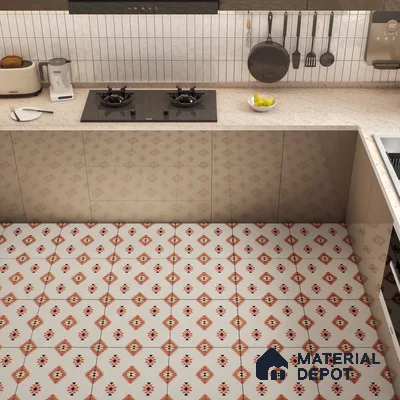 Moroccan Wall & Floor Tile TL 05083 Morissa Red Microbe 1 ft x 1 ft Ceramic Matte Finish - 9 mm | Suitable for Bathroom, Kitchen & Balcony | Please Expect a Slight Variation of Pattern (Sample)