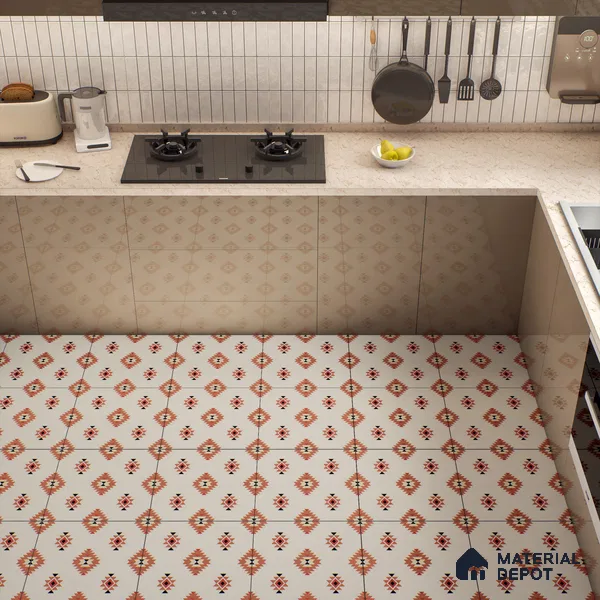 Moroccan Wall & Floor Tile TL 05083 Morissa Red Microbe 1 ft x 1 ft Ceramic Matte Finish - 9 mm | Suitable for Bathroom, Kitchen & Balcony | Please Expect a Slight Variation of Pattern (Sample)