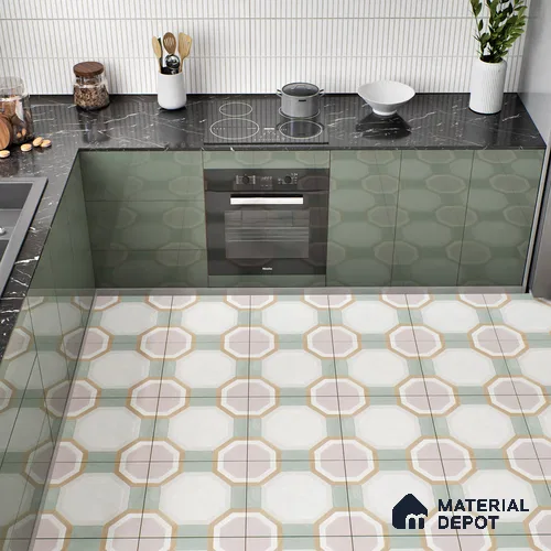 Moroccan Floor & Wall Tile TL 05095 Morissa Sage Green 1 ft x 1 ft Ceramic Matte Finish - 9 mm | Suitable for Bathroom, Kitchen, Balcony | Please Expect a Slight Variation of Pattern