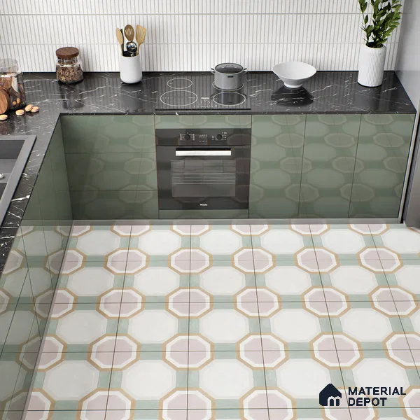 Moroccan Floor & Wall Tile TL 05095 Morissa Sage Green 1 ft x 1 ft Ceramic Matte Finish - 9 mm | Suitable for Bathroom, Kitchen,  Balcony | Please Expect a Slight Variation of Pattern