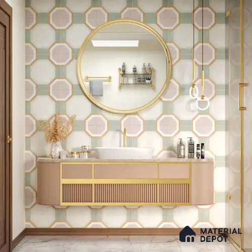 Moroccan Floor & Wall Tile TL 05095 Morissa Sage Green 1 ft x 1 ft Ceramic Matte Finish - 9 mm | Suitable for Bathroom, Kitchen, Balcony | Please Expect a Slight Variation of Pattern