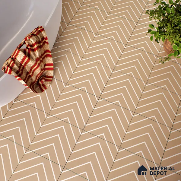Moroccan Floor & Wall Tile TL 05049 Morissa Sahara Chevron 1 ft x 1 ft Ceramic Matte Finish - 7.5 mm | Suitable for Bathroom, Kitchen,  Balcony | Please Expect a Slight Variation of Pattern (Sample)