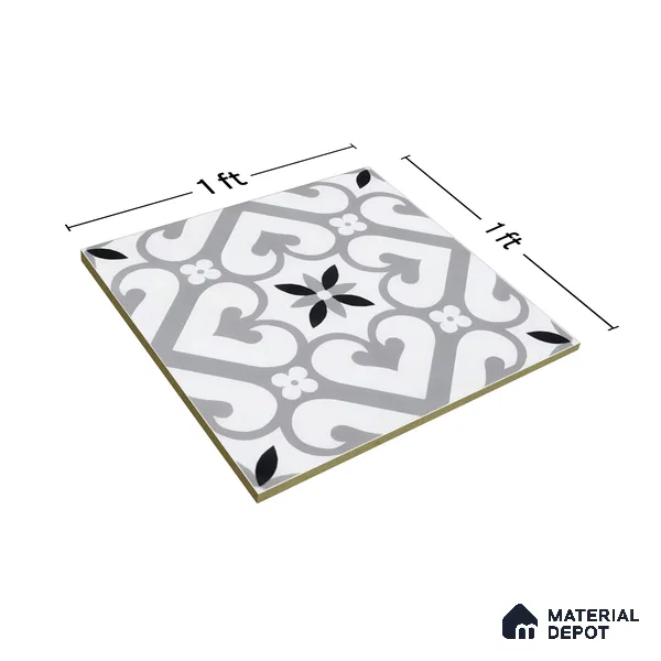 Moroccan Floor & Wall Tile TL 05045 Morissa Sahara Slate 1 ft x 1 ft Ceramic Matte Finish - 7.5 mm | Suitable for Bathroom, Kitchen,  Balcony | Please Expect a Slight Variation of Pattern (Sample)
