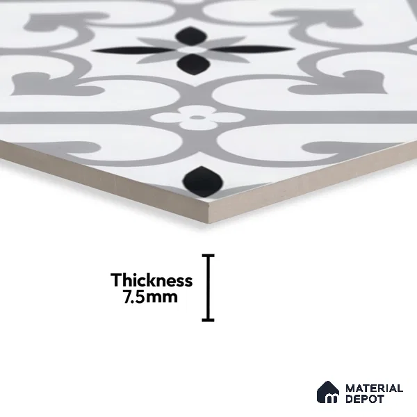 Moroccan Floor & Wall Tile TL 05045 Morissa Sahara Slate 1 ft x 1 ft Ceramic Matte Finish - 7.5 mm | Suitable for Bathroom, Kitchen,  Balcony | Please Expect a Slight Variation of Pattern (Sample)
