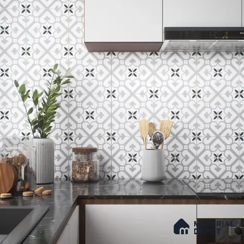 Moroccan Floor & Wall Tile TL 05045 Morissa Sahara Slate 1 ft x 1 ft Ceramic Matte Finish - 7.5 mm | Suitable for Bathroom, Kitchen, Balcony | Please Expect a Slight Variation of Pattern