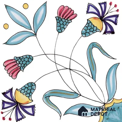 Floral Wall Tile TL 05071 Morissa Vivid Blue 1 ft x 1 ft Ceramic Matte Finish - 8 mm | Suitable for Bathroom, Kitchen & Balcony | Please Expect a Slight Variation of Pattern (Sample)