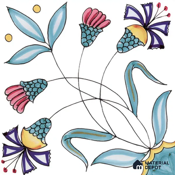 Floral Wall Tile TL 05071 Morissa Vivid Blue 1 ft x 1 ft Ceramic Matte Finish - 8 mm | Suitable for Bathroom, Kitchen & Balcony | Please Expect a Slight Variation of Pattern (Sample)