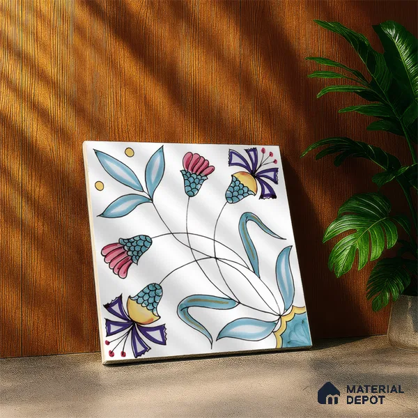 Floral Wall Tile TL 05071 Morissa Vivid Blue 1 ft x 1 ft Ceramic Matte Finish - 8 mm | Suitable for Bathroom, Kitchen & Balcony | Please Expect a Slight Variation of Pattern (Sample)