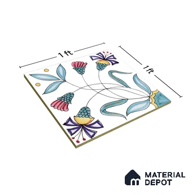 Floral Wall Tile TL 05071 Morissa Vivid Blue 1 ft x 1 ft Ceramic Matte Finish - 8 mm | Suitable for Bathroom, Kitchen & Balcony | Please Expect a Slight Variation of Pattern (Sample)