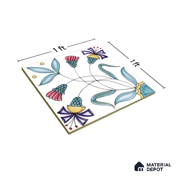 Floral Wall Tile TL 05071 Morissa Vivid Blue 1 ft x 1 ft Ceramic Matte Finish - 8 mm | Suitable for Bathroom, Kitchen & Balcony | Please Expect a Slight Variation of Pattern (Sample)
