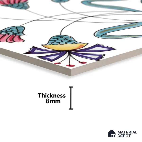 Floral Wall Tile TL 05071 Morissa Vivid Blue 1 ft x 1 ft Ceramic Matte Finish - 8 mm | Suitable for Bathroom, Kitchen & Balcony | Please Expect a Slight Variation of Pattern (Sample)