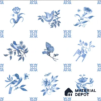Moroccan Wall Tile TL 05067 Morissa Whitish Blue Tropical 1 ft x 1 ft Ceramic Matte Finish - 8 mm | Suitable for Bathroom, Kitchen & Balcony | Please Expect a Slight Variation of Pattern (Sample)