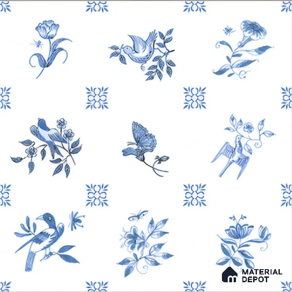 Moroccan Wall Tile TL 05067 Morissa Whitish Blue Tropical 1 ft x 1 ft Ceramic Matte Finish - 8 mm | Suitable for Bathroom, Kitchen & Balcony | Please Expect a Slight Variation of Pattern (Sample)