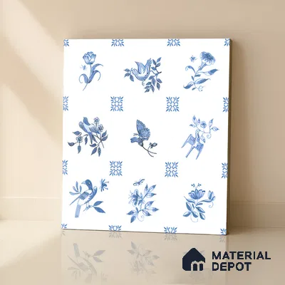 Moroccan Wall Tile TL 05067 Morissa Whitish Blue Tropical 1 ft x 1 ft Ceramic Matte Finish - 8 mm | Suitable for Bathroom, Kitchen & Balcony | Please Expect a Slight Variation of Pattern (Sample)
