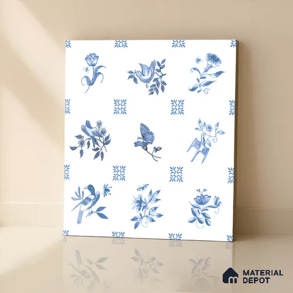 Moroccan Wall Tile TL 05067 Morissa Whitish Blue Tropical 1 ft x 1 ft Ceramic Matte Finish - 8 mm | Suitable for Bathroom, Kitchen & Balcony | Please Expect a Slight Variation of Pattern (Sample)