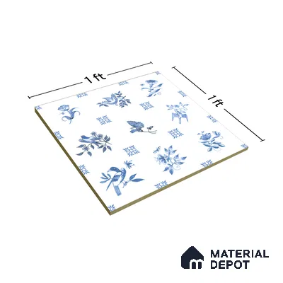 Moroccan Wall Tile TL 05067 Morissa Whitish Blue Tropical 1 ft x 1 ft Ceramic Matte Finish - 8 mm | Suitable for Bathroom, Kitchen & Balcony | Please Expect a Slight Variation of Pattern (Sample)