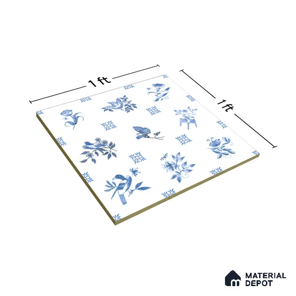 Moroccan Wall Tile TL 05067 Morissa Whitish Blue Tropical 1 ft x 1 ft Ceramic Matte Finish - 8 mm | Suitable for Bathroom, Kitchen & Balcony | Please Expect a Slight Variation of Pattern (Sample)