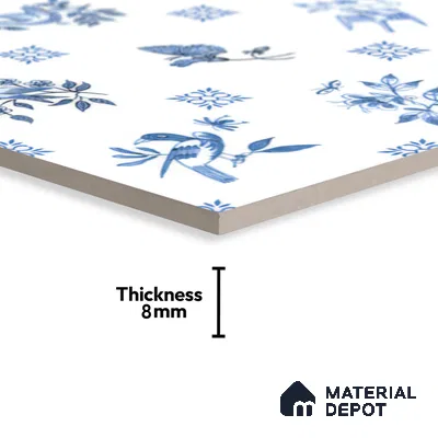 Moroccan Wall Tile TL 05067 Morissa Whitish Blue Tropical 1 ft x 1 ft Ceramic Matte Finish - 8 mm | Suitable for Bathroom, Kitchen & Balcony | Please Expect a Slight Variation of Pattern (Sample)