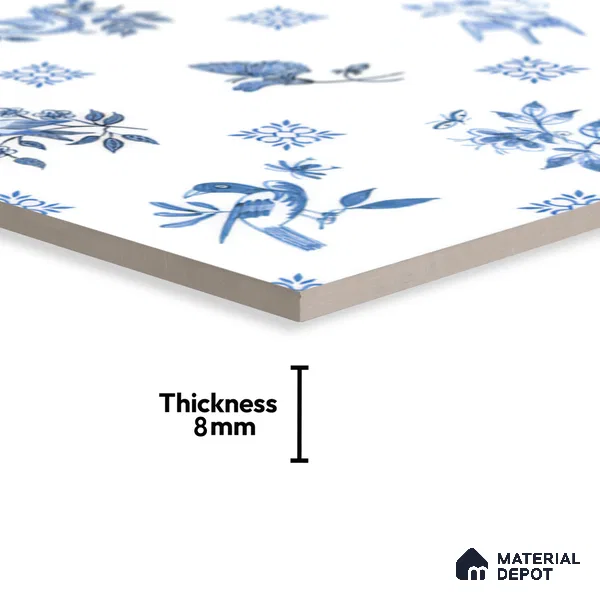 Moroccan Wall Tile TL 05067 Morissa Whitish Blue Tropical 1 ft x 1 ft Ceramic Matte Finish - 8 mm | Suitable for Bathroom, Kitchen & Balcony | Please Expect a Slight Variation of Pattern (Sample)