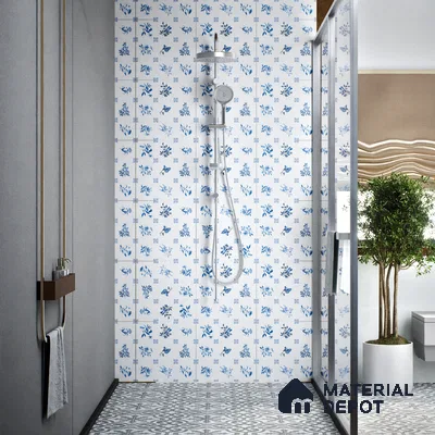 Moroccan Wall Tile TL 05067 Morissa Whitish Blue Tropical 1 ft x 1 ft Ceramic Matte Finish - 8 mm | Suitable for Bathroom, Kitchen & Balcony | Please Expect a Slight Variation of Pattern (Sample)