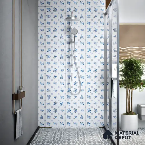 Moroccan Wall Tile TL 05067 Morissa Whitish Blue Tropical 1 ft x 1 ft Ceramic Matte Finish - 8 mm | Suitable for Bathroom, Kitchen & Balcony | Please Expect a Slight Variation of Pattern
