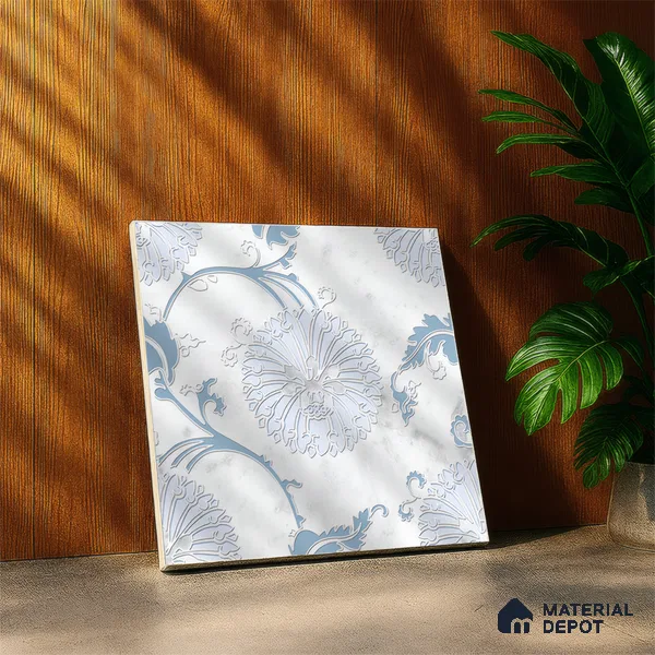 Moroccan Wall & Floor Tile TL 05068 Morissa Winter Floral 1 ft x 1 ft Ceramic Matte Finish - 8 mm | Suitable for Bathroom, Kitchen & Balcony | Please Expect a Slight Variation of Pattern (Sample)