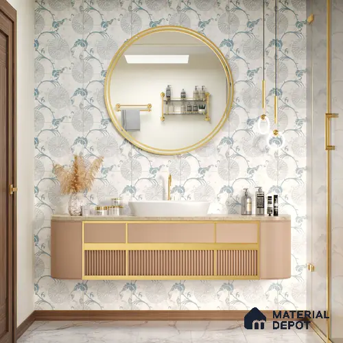 Moroccan Wall & Floor Tile TL 05068 Morissa Winter Floral 1 ft x 1 ft Ceramic Matte Finish - 8 mm | Suitable for Bathroom, Kitchen & Balcony | Please Expect a Slight Variation of Pattern