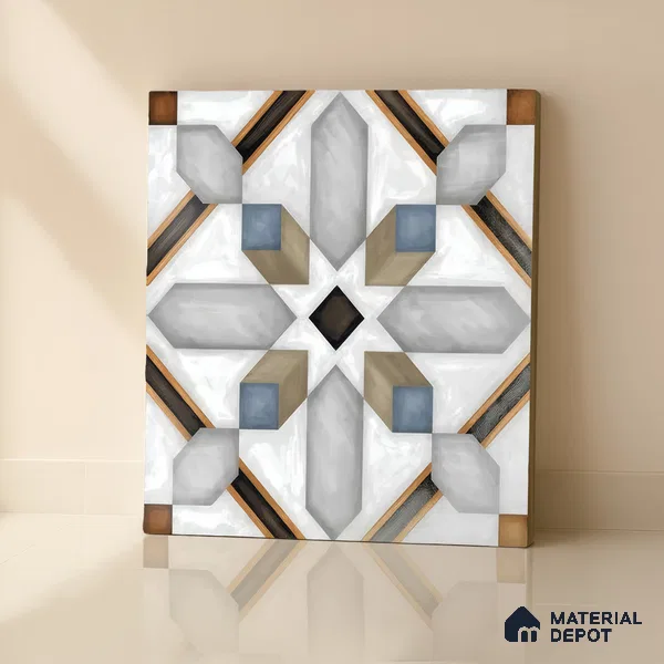 Moroccan Tile TL 04792 Zellige Grey Plus Multi Colour 1 ft x 1 ft Vitrified Matte Finish - 11 mm | Suitable for Kitchen, Bathroom, Balcony Floor & Wall | Please Expect a Slight Variation of Pattern (Sample)