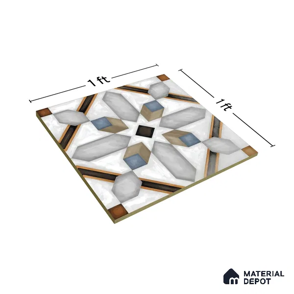 Moroccan Tile TL 04792 Zellige Grey Plus Multi Colour 1 ft x 1 ft Vitrified Matte Finish - 11 mm | Suitable for Kitchen, Bathroom, Balcony Floor & Wall | Please Expect a Slight Variation of Pattern (Sample)