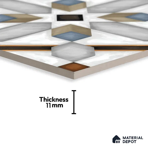 Moroccan Tile TL 04792 Zellige Grey Plus Multi Colour 1 ft x 1 ft Vitrified Matte Finish - 11 mm | Suitable for Kitchen, Bathroom, Balcony Floor & Wall | Please Expect a Slight Variation of Pattern (Sample)