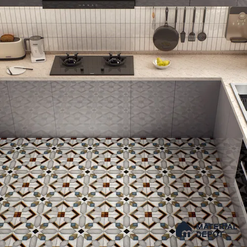Moroccan Floor & Wall Tile TL 04792 Zellige Grey Plus Multi Colour 1 ft x 1 ft Vitrified Matte Finish - 11 mm | Suitable for Kitchen, Bathroom, Balcony | Please Expect a Slight Variation of Pattern