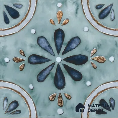 Moroccan Tile TL 04793 Zellige Blue Floral Multi Colour 1 ft x 1 ft Vitrified Matte Finish - 11 mm | Suitable for Kitchen, Bathroom, Balcony Floor & Wall | Please Expect a Slight Variation of Pattern (Sample)