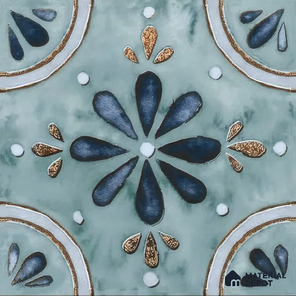 Moroccan Tile TL 04793 Zellige Blue Floral Multi Colour 1 ft x 1 ft Vitrified Matte Finish - 11 mm | Suitable for Kitchen, Bathroom, Balcony Floor & Wall | Please Expect a Slight Variation of Pattern (Sample)