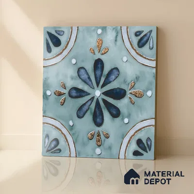 Moroccan Tile TL 04793 Zellige Blue Floral Multi Colour 1 ft x 1 ft Vitrified Matte Finish - 11 mm | Suitable for Kitchen, Bathroom, Balcony Floor & Wall | Please Expect a Slight Variation of Pattern (Sample)