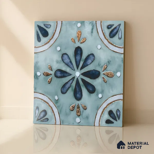 Moroccan Tile TL 04793 Zellige Blue Floral Multi Colour 1 ft x 1 ft Vitrified Matte Finish - 11 mm | Suitable for Kitchen, Bathroom, Balcony Floor & Wall | Please Expect a Slight Variation of Pattern (Sample)