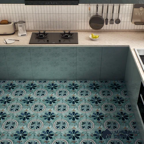 Moroccan Floor & Wall Tile TL 04793 Zellige Blue Floral Multi Colour 1 ft x 1 ft Vitrified Matte Finish - 11 mm | Suitable for Kitchen, Bathroom, Balcony | Please Expect a Slight Variation of Pattern