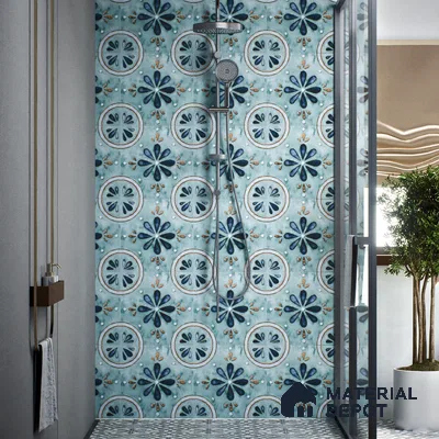 Moroccan Tile TL 04793 Zellige Blue Floral Multi Colour 1 ft x 1 ft Vitrified Matte Finish - 11 mm | Suitable for Kitchen, Bathroom, Balcony Floor & Wall | Please Expect a Slight Variation of Pattern (Sample)